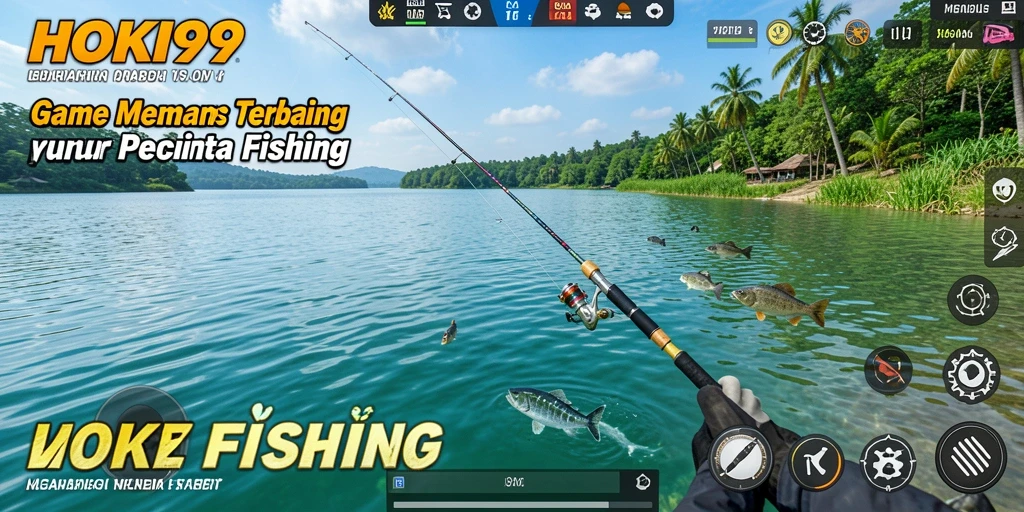 Screenshot menunjukkan gameplay seru HOKI99 dengan aktivitas memancing yang menarik.