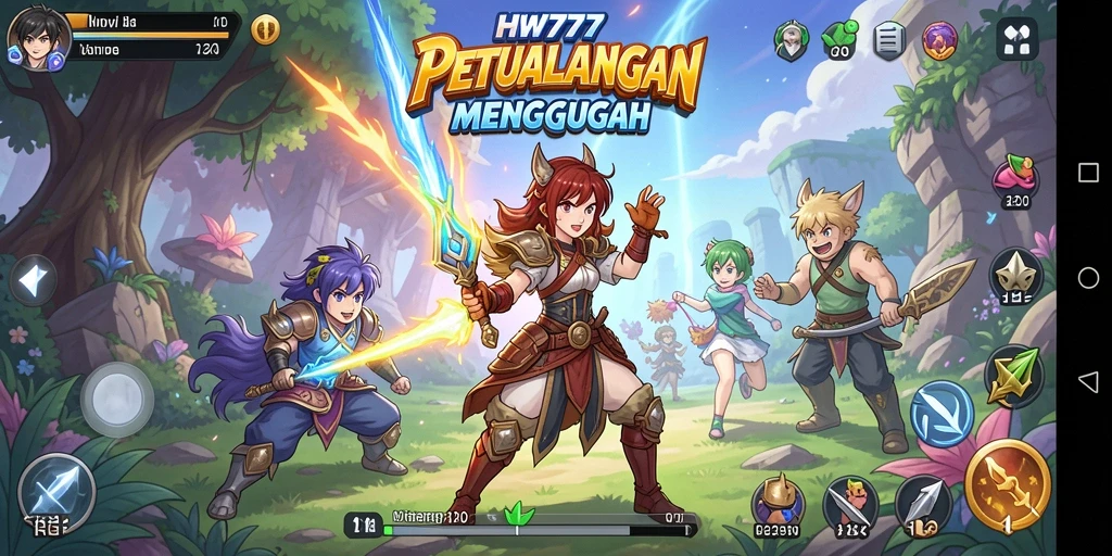 Tampilan seru dari gameplay HW777 dengan karakter Anime yang menarik.
