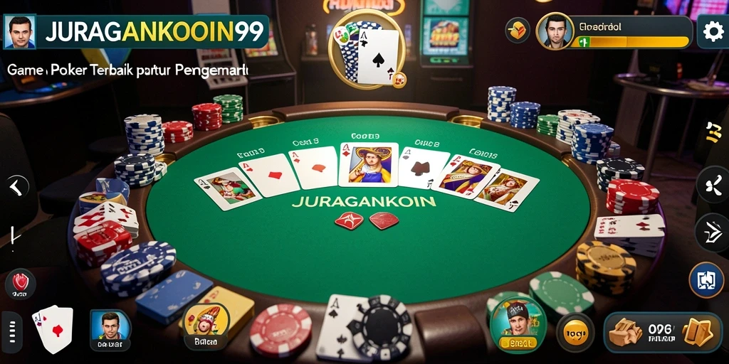 Screenshot utama JURAGANKOIN99 menampilkan gameplay poker yang seru.