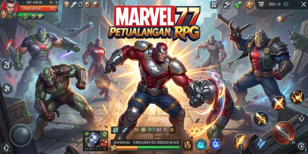Screenshot utama <strong>MARVEL77</strong> menampilkan aksi seru dalam pertempuran RPG.
