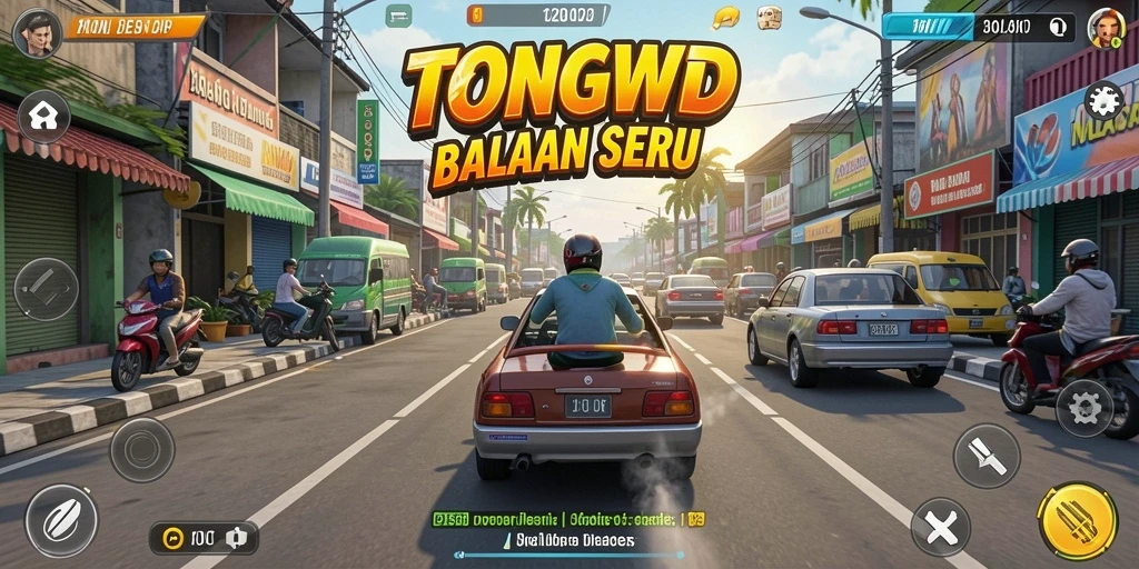 Tampilan permainan TONGWD menunjukkan aksi balapan yang mendebarkan dengan grafis memukau.